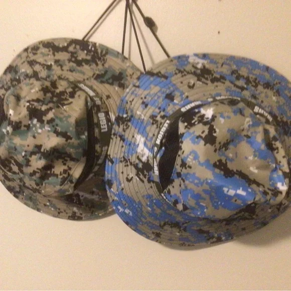 Two Camo Boonie Hats W/Tie Blue & Green - Picture 1 of 3